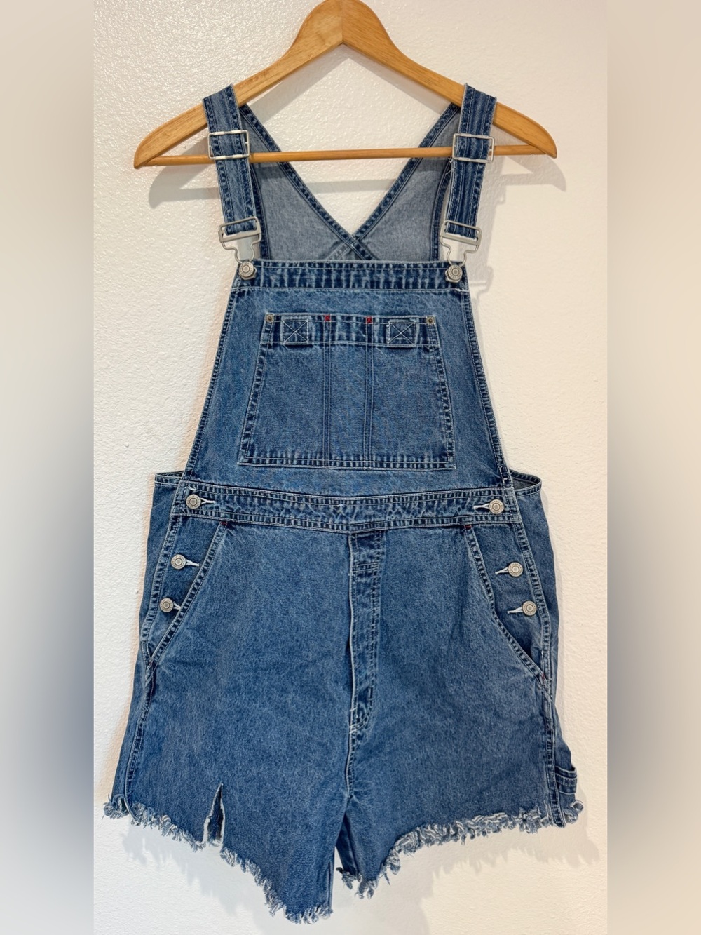 Gap Y2K Vintage Cotton Denim Shortalls Raw Edge Cutoff Shorts Overalls Blue M